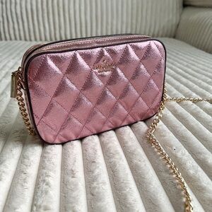 Kate Spade Pink Glimmer Quilted Metallic Boxed Crossbody